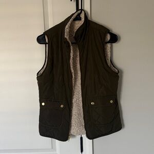 Quilted Olive Green Sherpa-Lined Vest